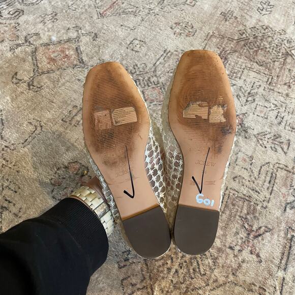 J. Crew Quinn Embellished Ballet Flats in Mesh Cream SZ 7.5 Sheer Square Toe EUC - Picture 7 of 12